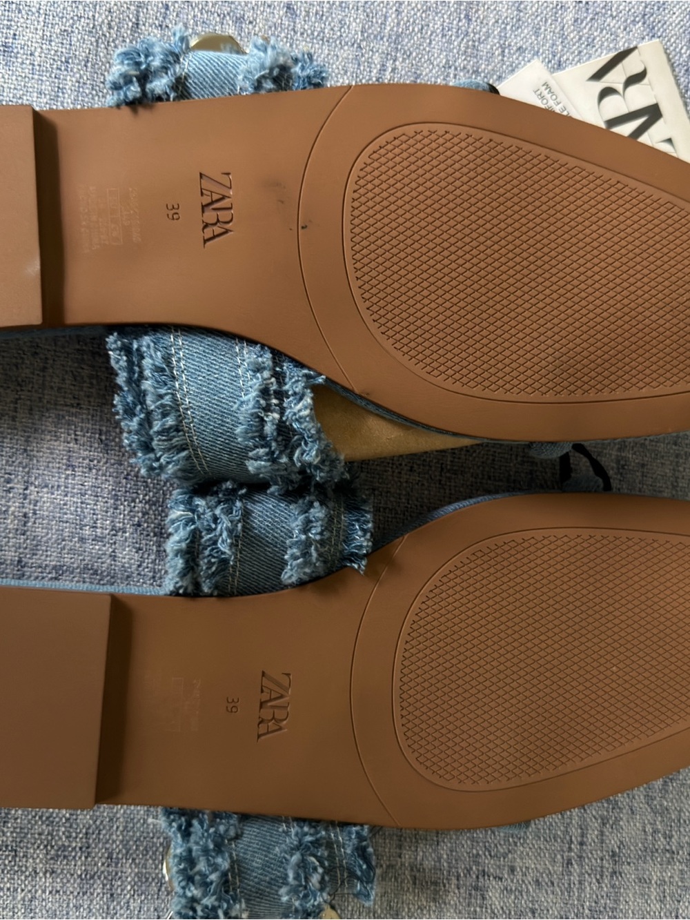 NWT Zara Denim Rhinestone Buckle Slide Sandals statement slides - Picture 3 of 5